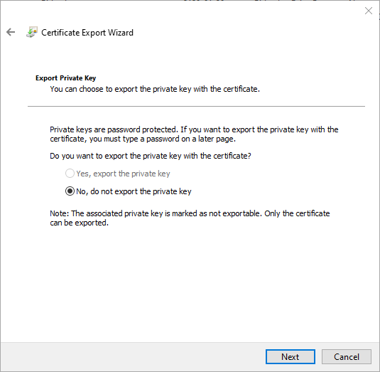 Screenshot of Certificate Export Wizard
